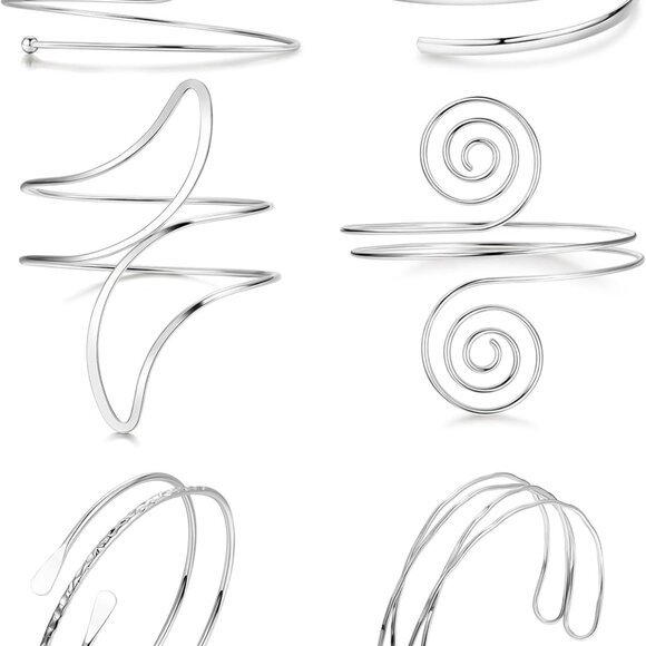 Gold Arm Cuff Set 6 pcs Adjustable Bangle Stylish Minimalist Lightweight - Picture 1 of 6